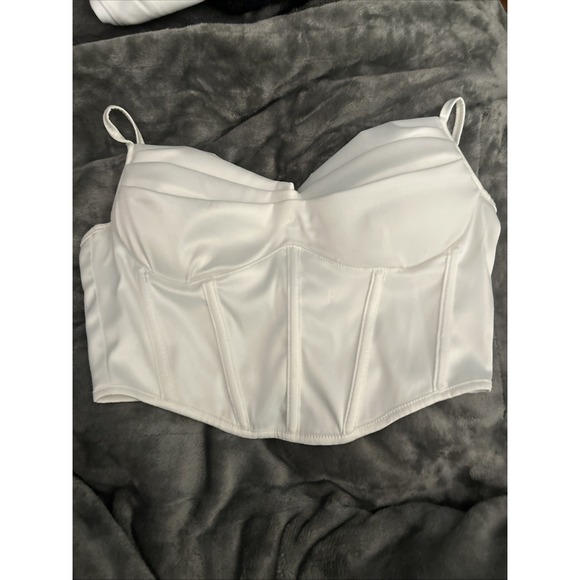 MADRAG White Corset Bustier Crop Top Women's Zip Size S Front Clubwear Festival - Picture 1 of 6